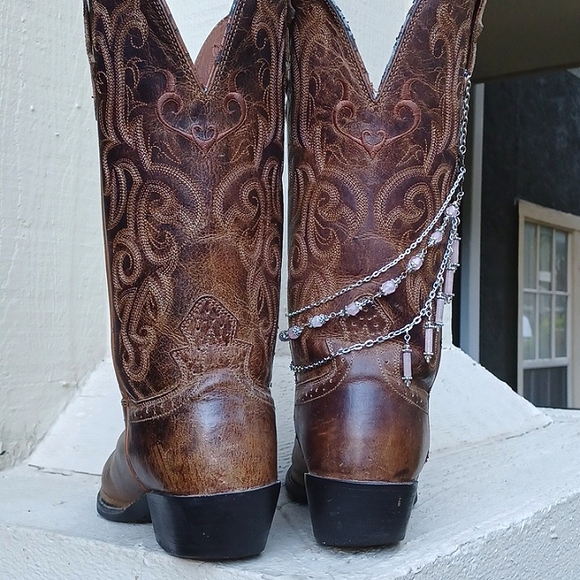 Real Rose Quartz Crystal Handmade Boot Jewelry Cowgirl Boot Bracelet - Picture 4 of 6